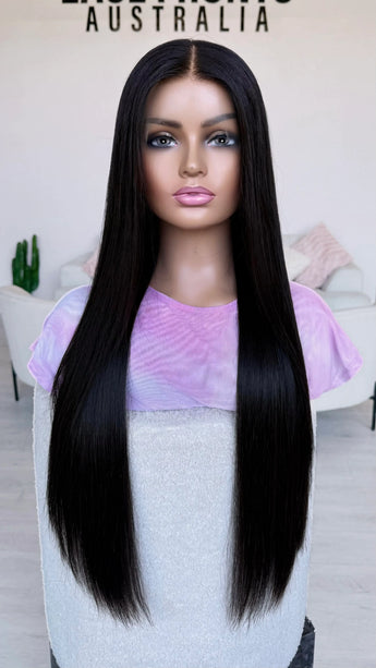 human hair glueless wig australia, long black hair wig with brazilian remy hair, 28 inch length.