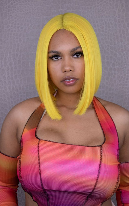 Yellow Luxe Synthetic Lace Front Bob Wig - Edie