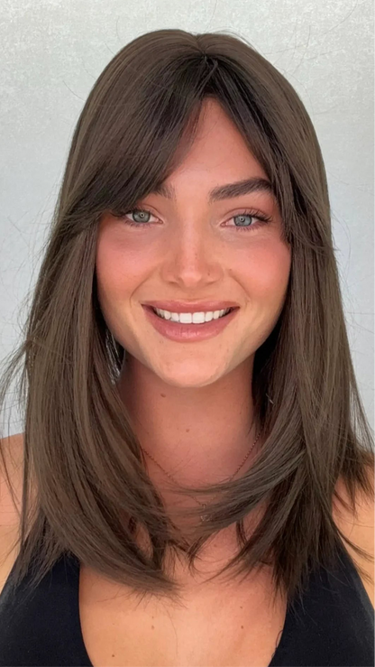 Chocolate Brunette with Fringe Synthetic – Morning Mocha