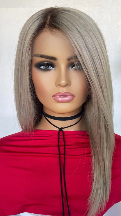 Ash Blonde with Shadow Root- 18" Human Hair Lace Front Wig- Colour: Casey