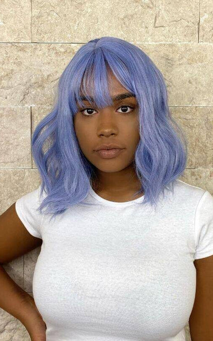 Blue Luxe Synthetic Bob Wig with Fringe - Delphine