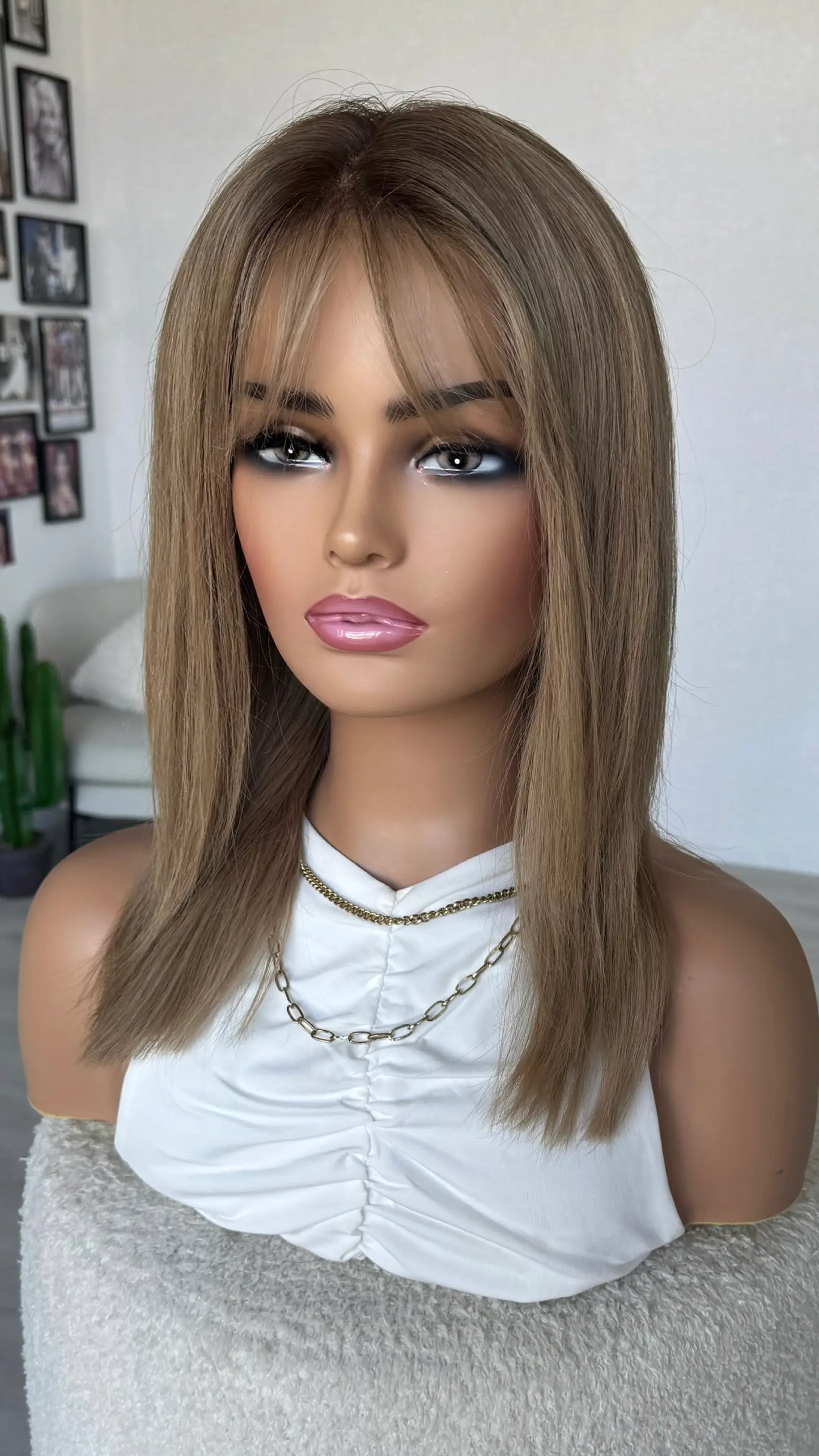 SALE- 18 INCH WARM BLONDE OMBRE HUMAN HAIR LACE FRONT WIG- SUMMER