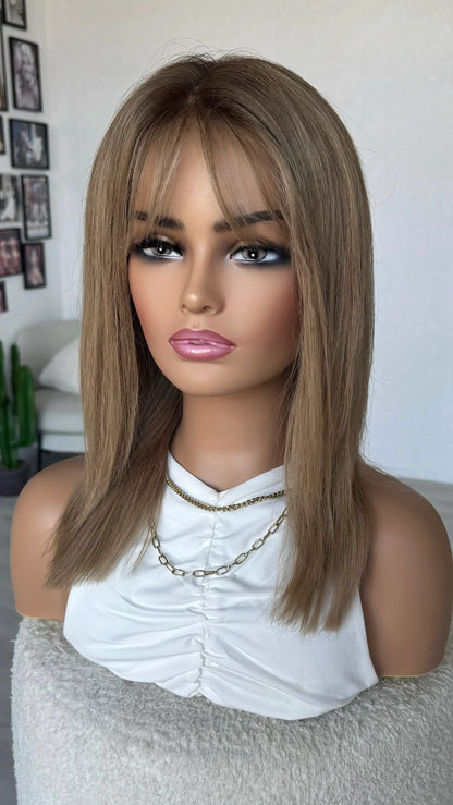 SALE- 18 INCH WARM BLONDE OMBRE HUMAN HAIR LACE FRONT WIG- SUMMER