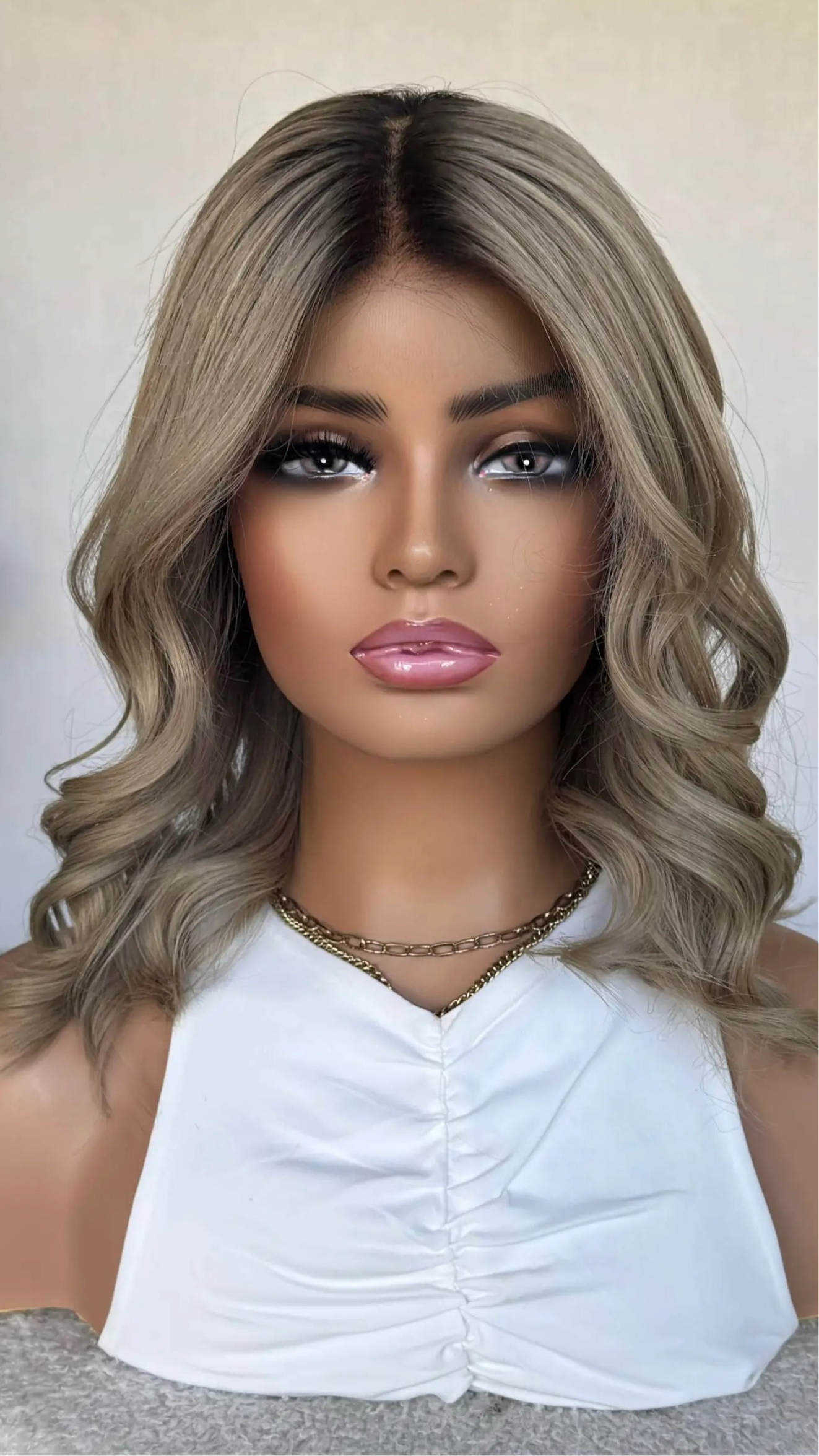 Ash Brunette with Dark Shadow root – 16" Human Hair Lace Front Wig- Colour: Brooklyn