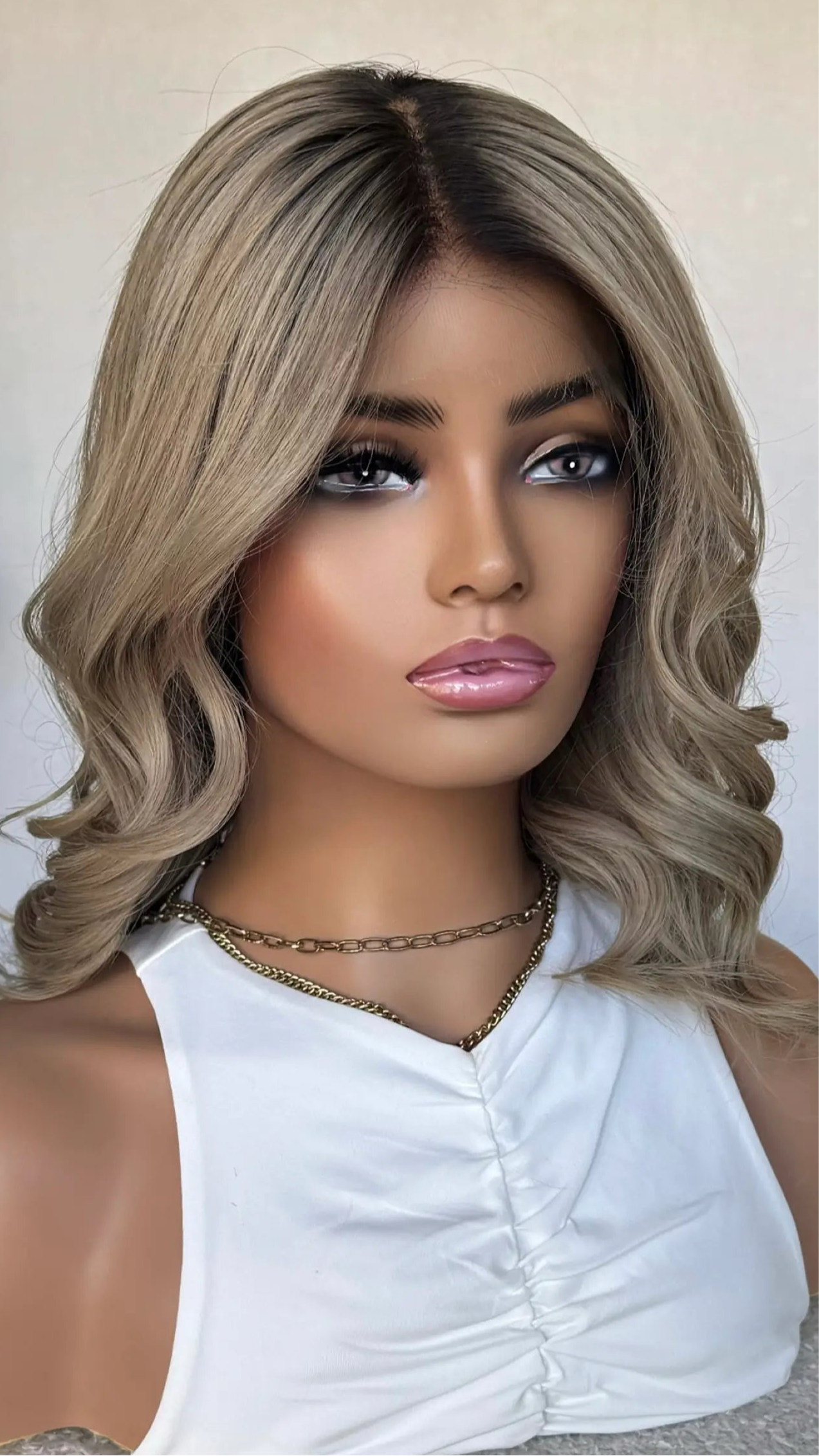 Ash Brunette with Dark Shadow root – 16" Human Hair Lace Front Wig- Colour: Brooklyn