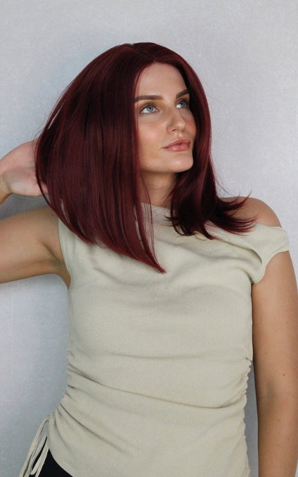 Lace Front Long Bob T-Part Synthetic Wig - Cherry Cola