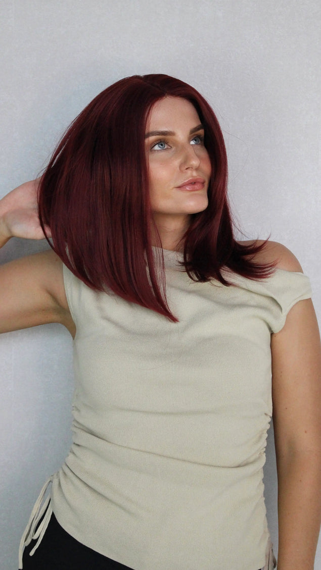 Lace Front Cherry Red Long Bob T-Part Synthetic Wig – Cherry Cola