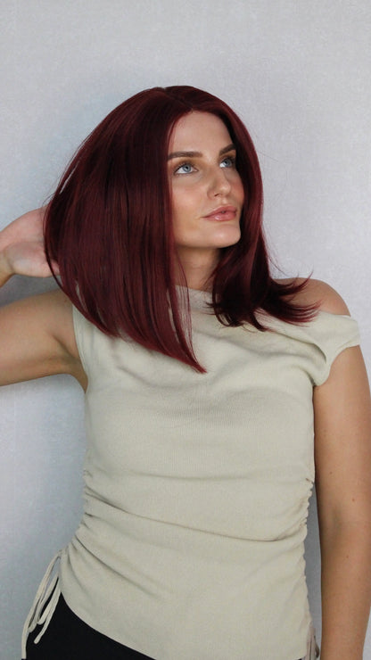 Lace Front Long Bob T-Part Synthetic Wig - Cherry Cola