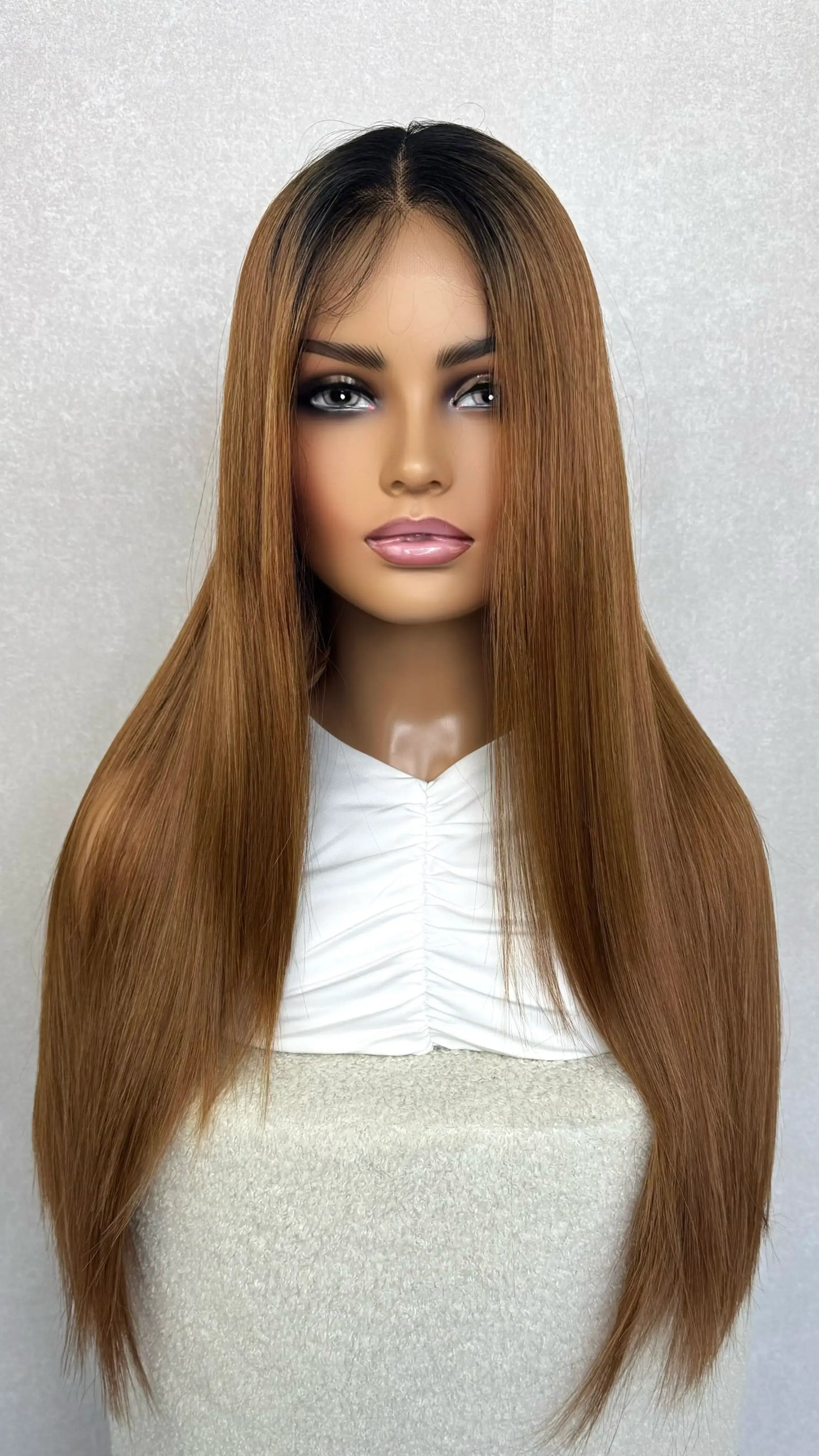 Dark Root Copper Lacefront Synthetic Wig - Cinnamon