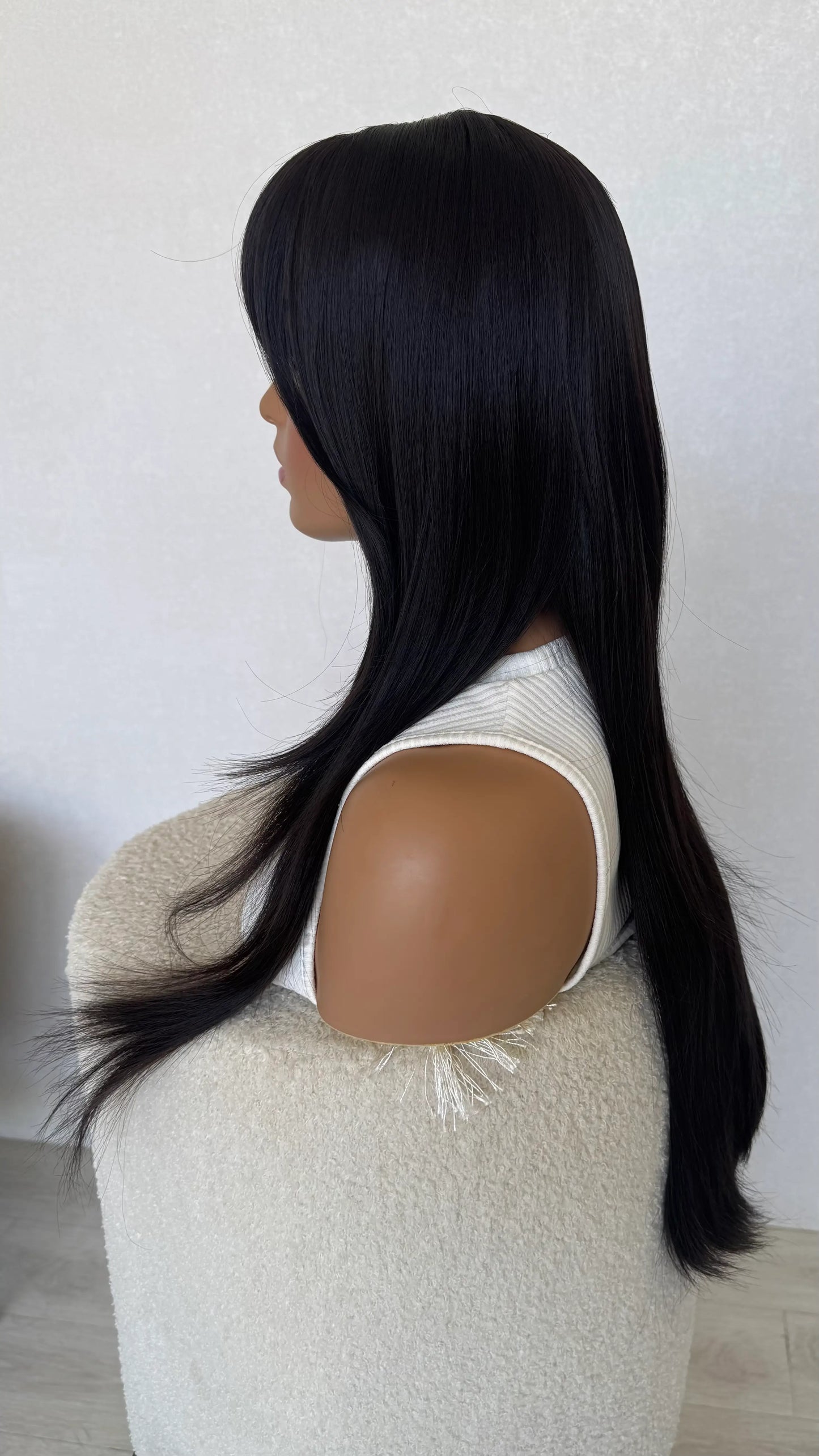 Dark Layered Brunette with Curtain Bangs Luxe Synthetic Wig - Clover