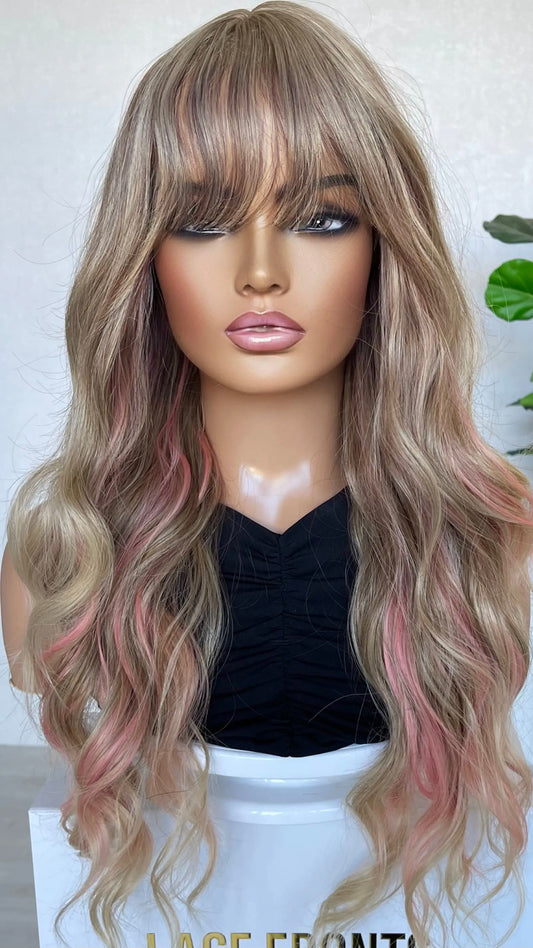 Blonde with Pink Highlights Synthetic Wig - Dream