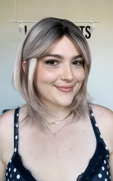 heat safe synthetic wig for women with hairloss in australia, blonde with dark root.