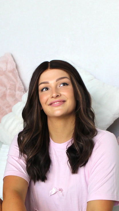 dark brown hair wig, fine highlights soft wavy hair.