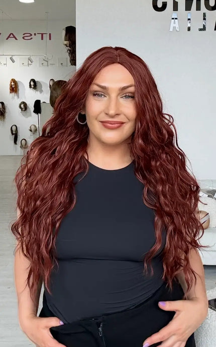 Long Wavy Red Glueless Synthetic - Game On