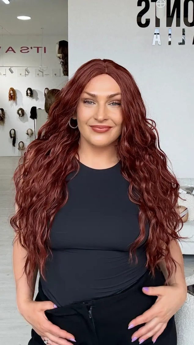 Long Wavy Red Glueless Synthetic - Game On