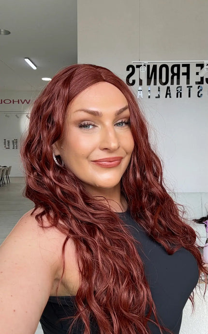 Long Wavy Red Glueless Synthetic - Game On