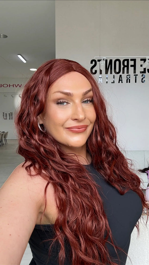 Long Wavy Red Glueless Synthetic - Game On
