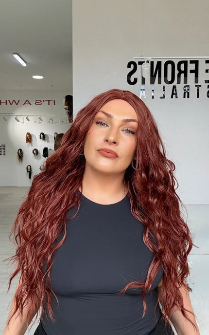 Long Wavy Red Glueless Synthetic - Game On
