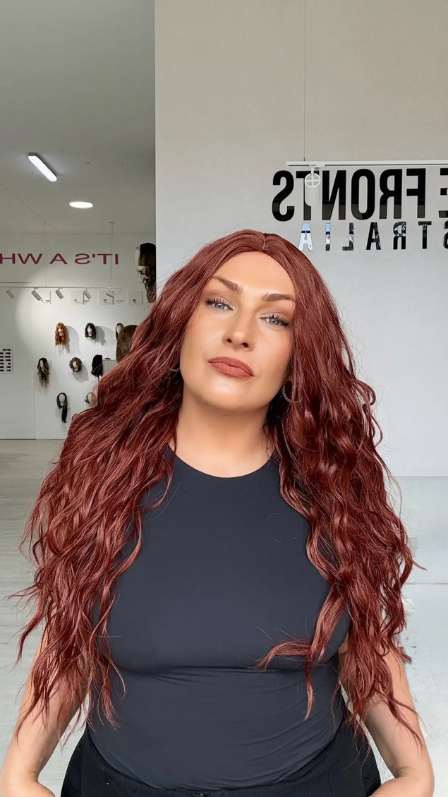 Long Wavy Red Glueless Synthetic - Game On