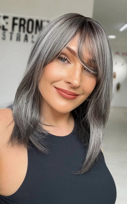 Silver Grey Curtain Bang Synthetic Wig – Heiress