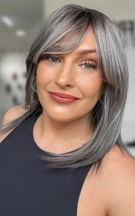 Silver Grey Curtain Bang Synthetic Wig – Heiress