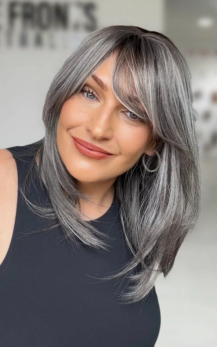 Silver Grey Curtain Bang Synthetic Wig – Heiress
