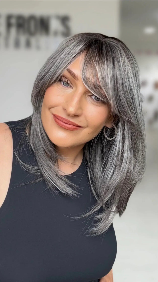 Silver Grey Curtain Bang Synthetic Wig – Heiress