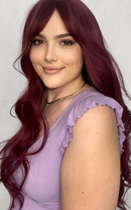 Burgundy Red Wavy Fringe Synthetic Wig – Demi