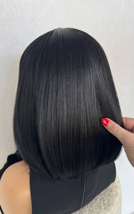 Black Bob Glue-Less Synthetic Wig with Fringe - Mia