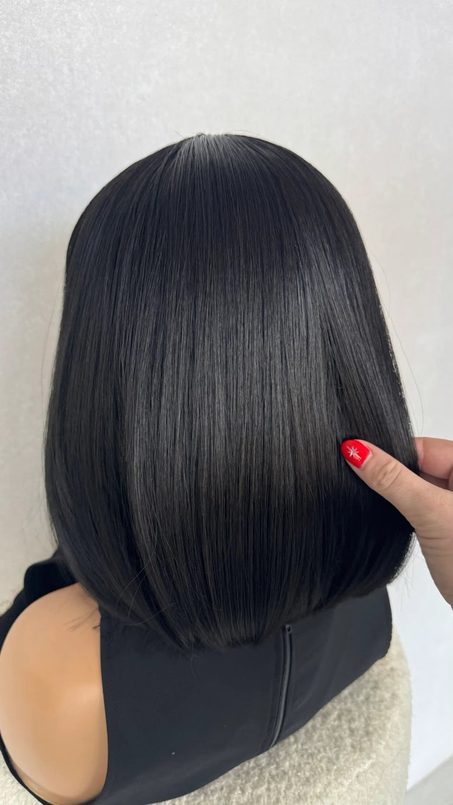 Black Bob Glue-Less Synthetic Wig with Fringe - Mia