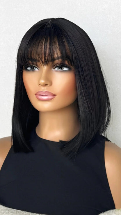 Black Bob Synthetic Wig with Fringe - Mia