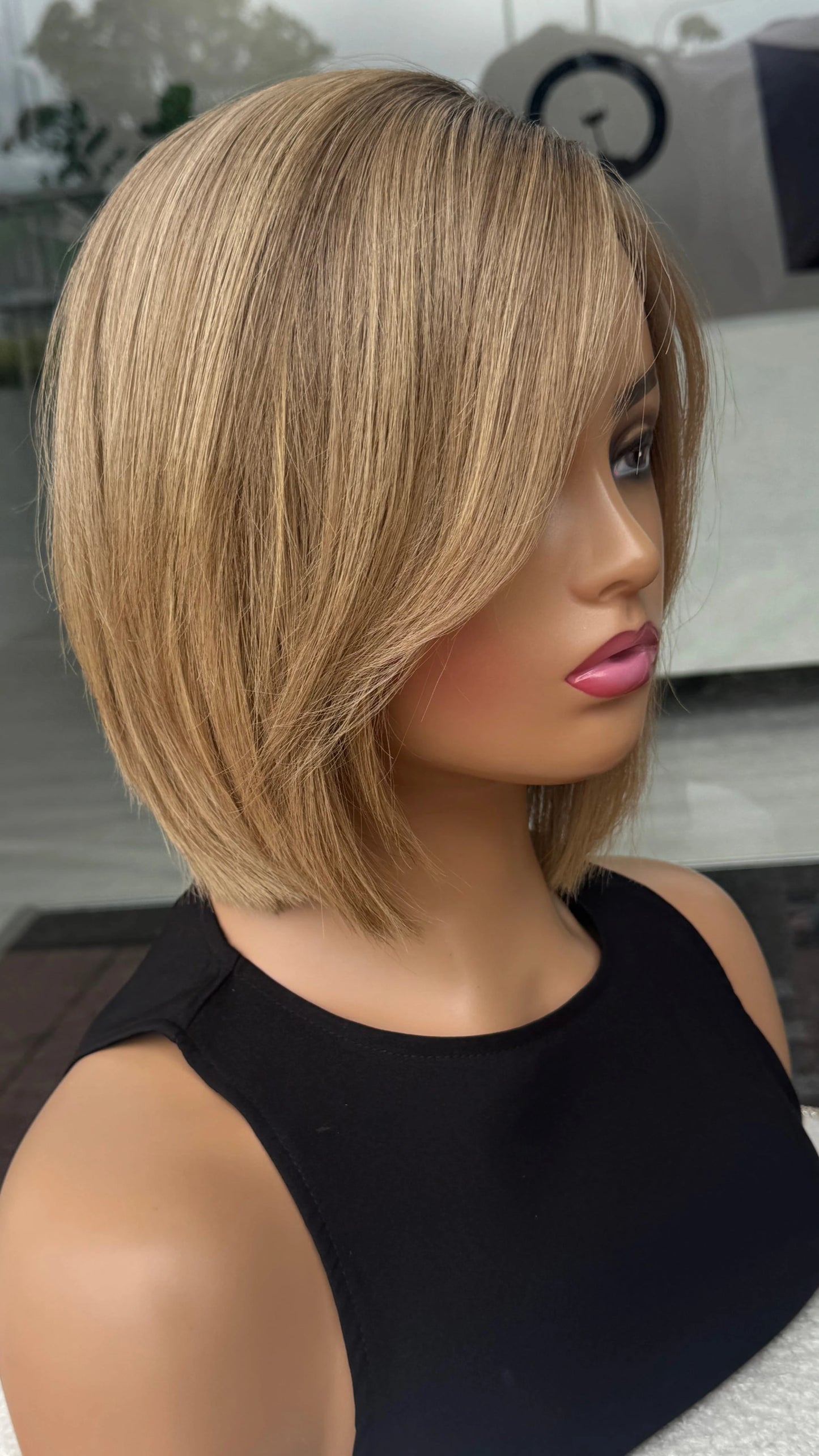 SALE/ CLEARANCE - 10 INCH HIGHLIGHTED BLONDE HUMAN HAIR LACE FRONT WIG