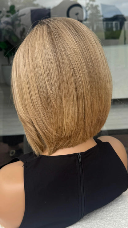 SALE/ CLEARANCE - 10 INCH HIGHLIGHTED BLONDE HUMAN HAIR LACE FRONT WIG