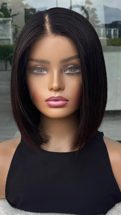 SALE/ CLEARANCE - 12" "KOKO" Black Human Hair Lace Front Wig (Medium)