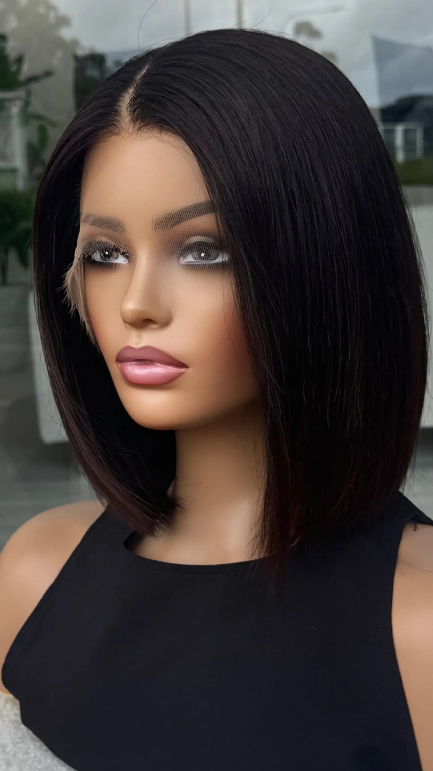 SALE/ CLEARANCE - 12" "KOKO" Black Human Hair Lace Front Wig (Medium)