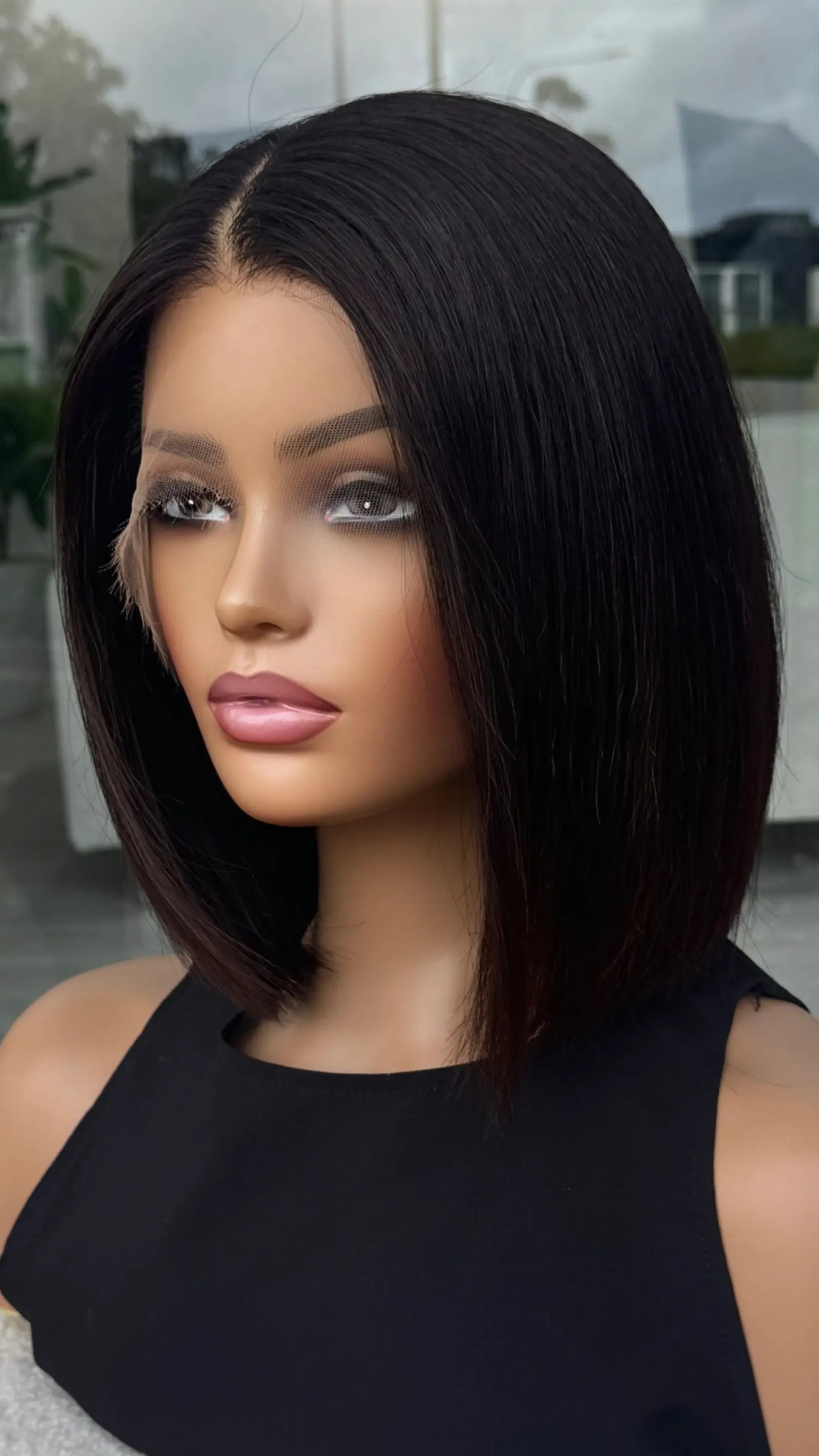 SALE/ CLEARANCE - 12" "KOKO" Black Human Hair Lace Front Wig (Medium)