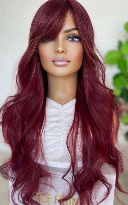Burgundy Red Wavy Fringe Synthetic Wig – Demi