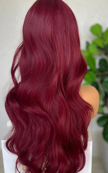 Burgundy Red Wavy Fringe Synthetic Wig – Demi