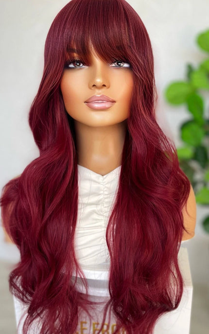 Burgundy Red Wavy Fringe Synthetic Wig – Demi