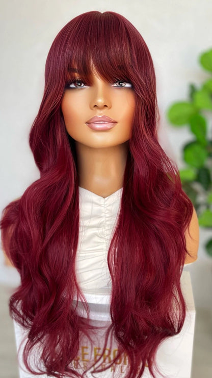 Burgundy Auburn with Fringe Synthetic Wig - Demi