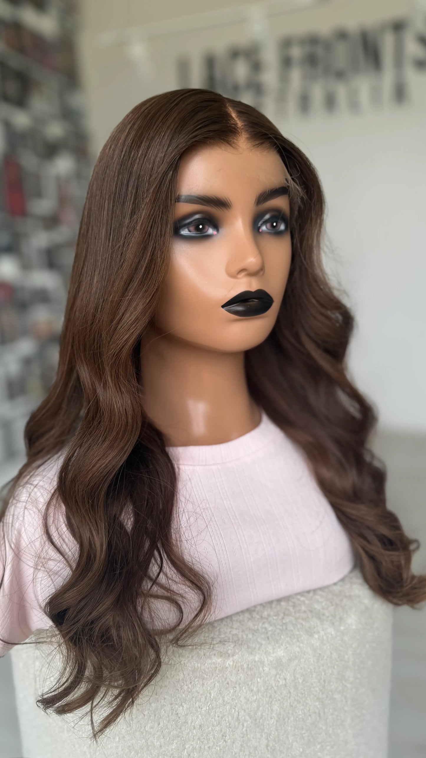 24 INCH -  WARM BRUNETTE - SMALL- HUMAN HAIR LACE FRONT WIG