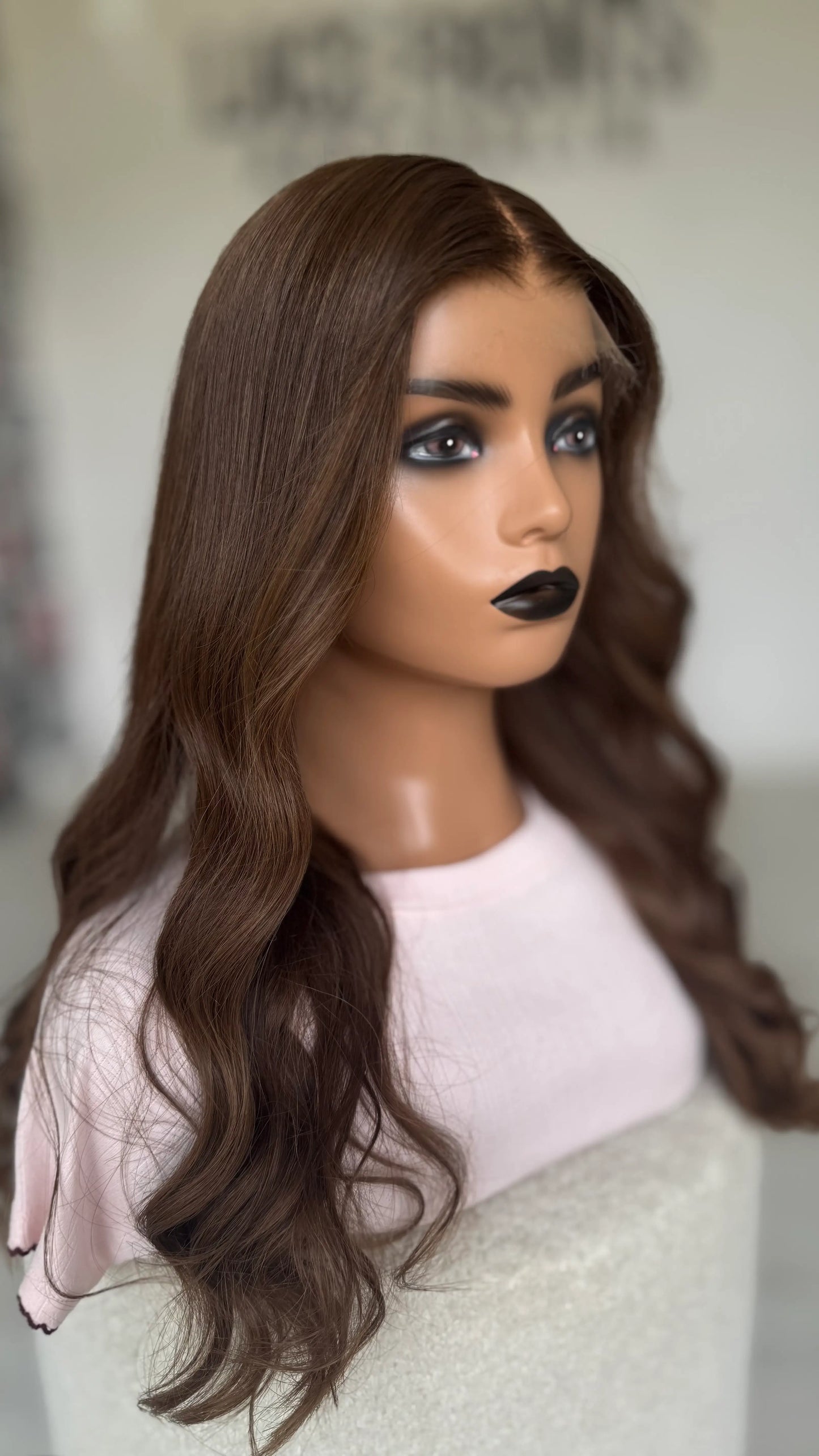 24 INCH -  WARM BRUNETTE - SMALL- HUMAN HAIR LACE FRONT WIG