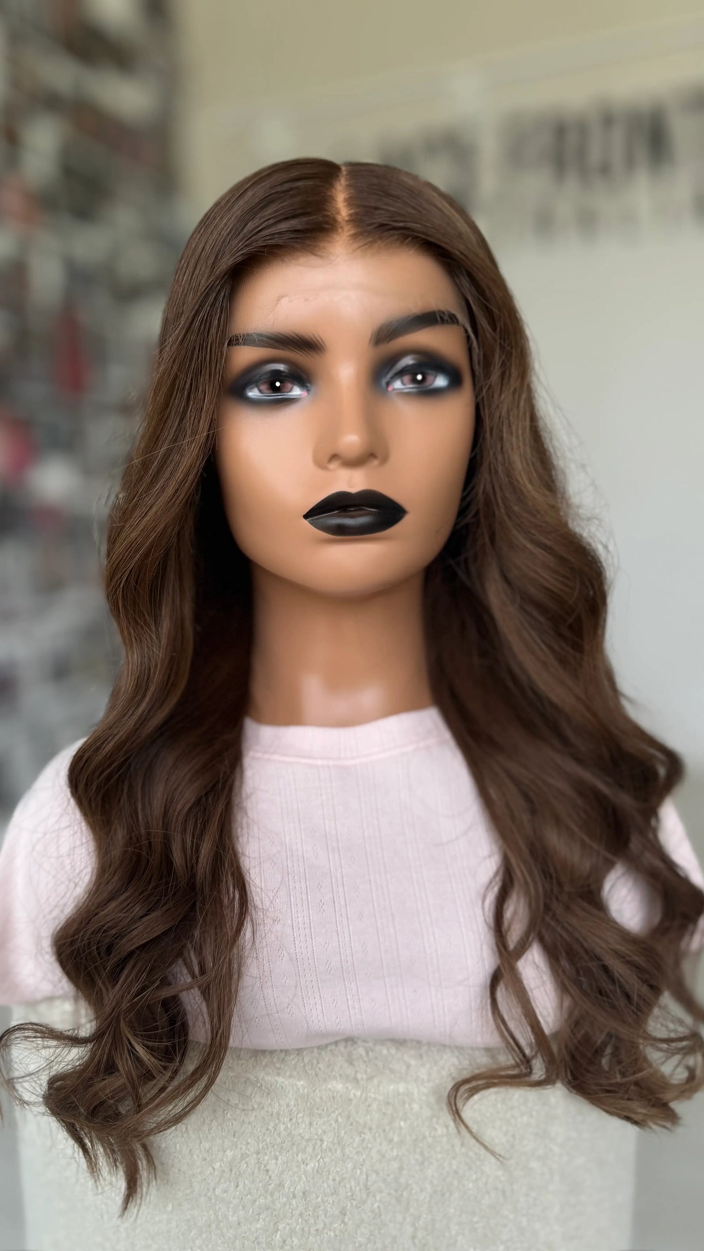 24 INCH -  WARM BRUNETTE - SMALL- HUMAN HAIR LACE FRONT WIG