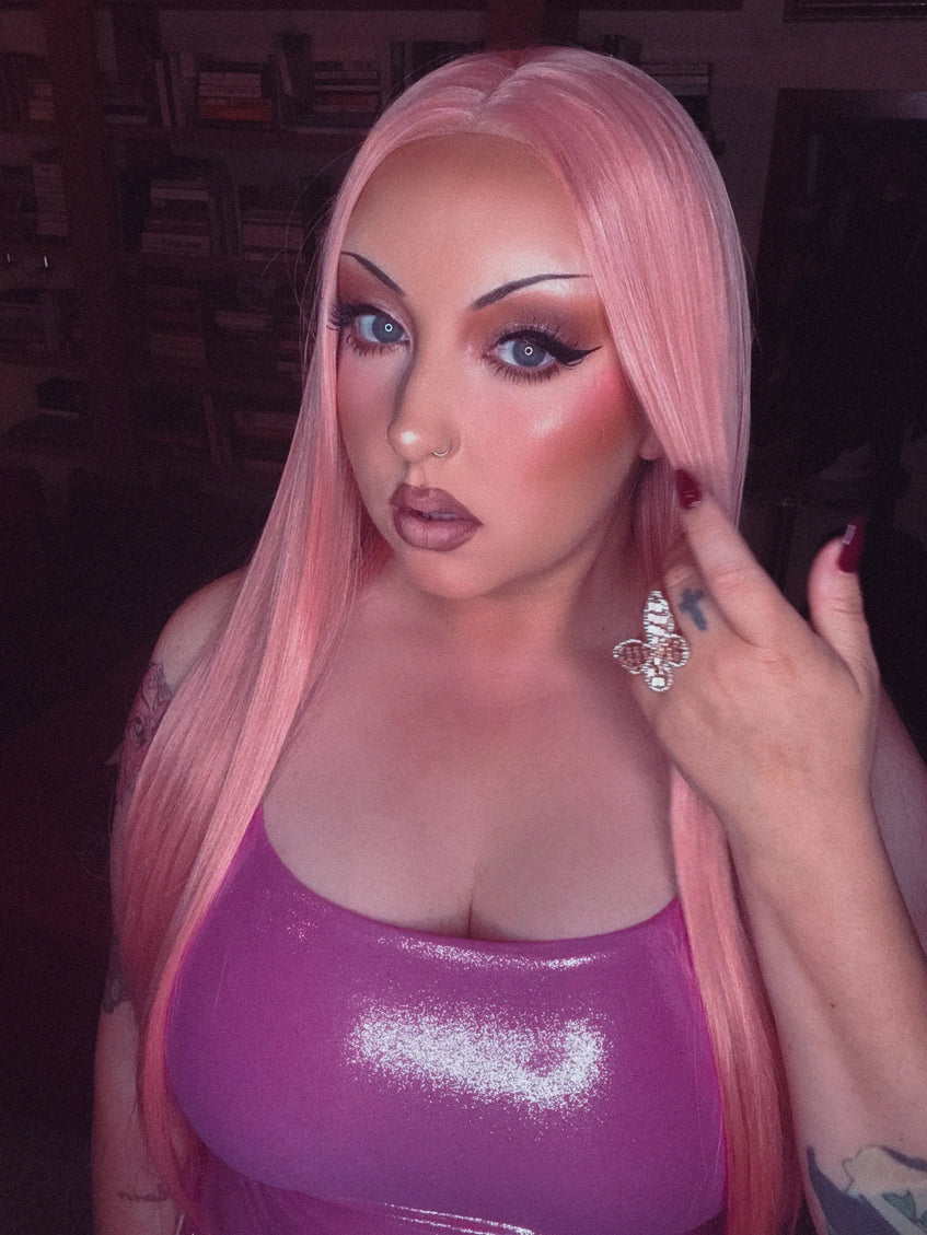 Cosplay Lace Front Long Light Pink Straight Wig – Rose