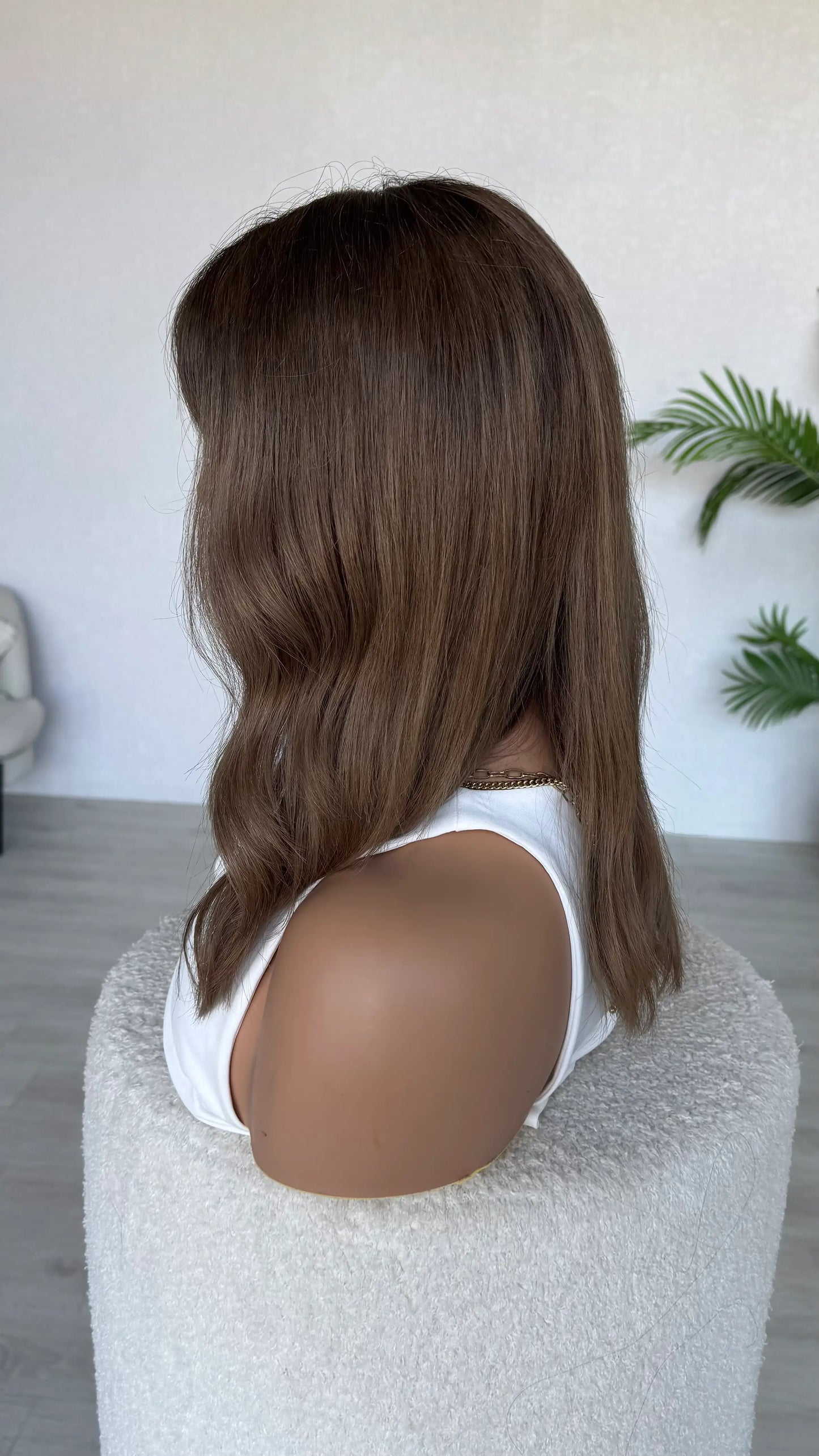 side on view 16 inch human hair wig sale.