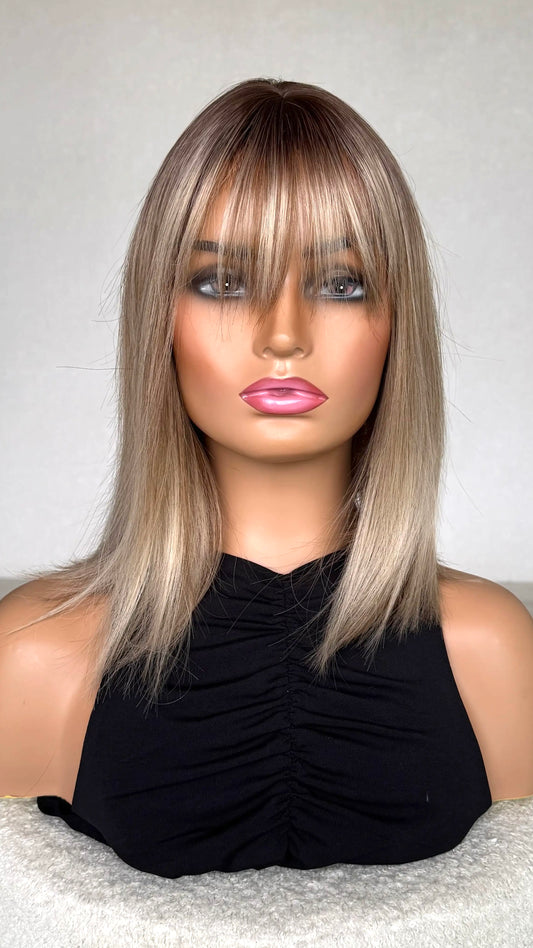 ash blonde fringe wig front on