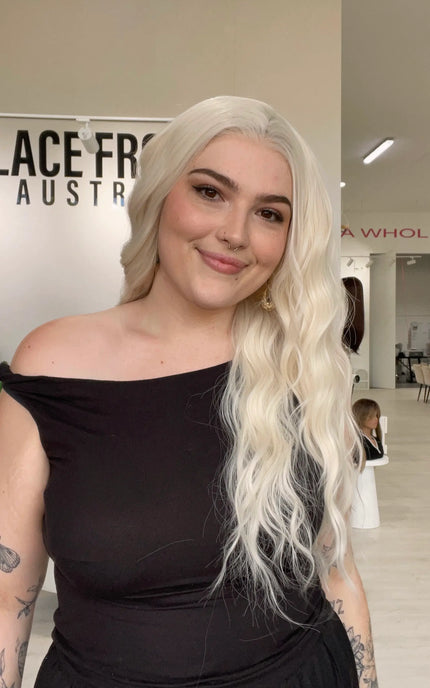 lace front white blonde wavy hair wig, gold coast australia glueless wigs.