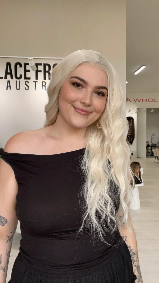 lace front white blonde wavy hair wig, gold coast australia glueless wigs.