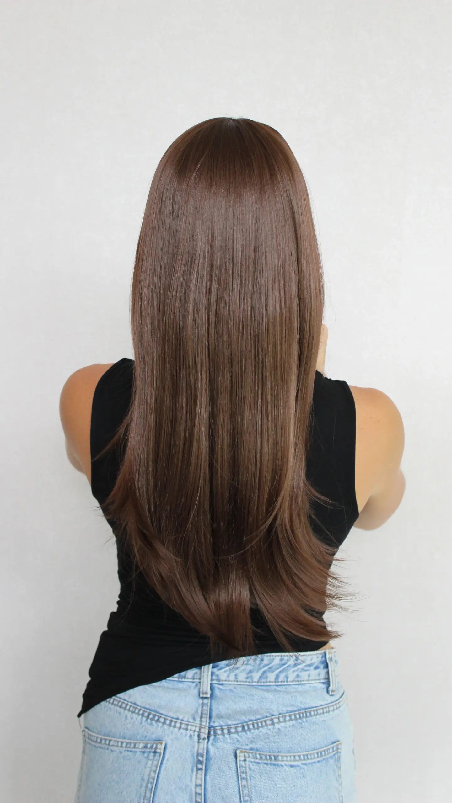 long length brunette hair, layered with lace front, heat safe wig australia.