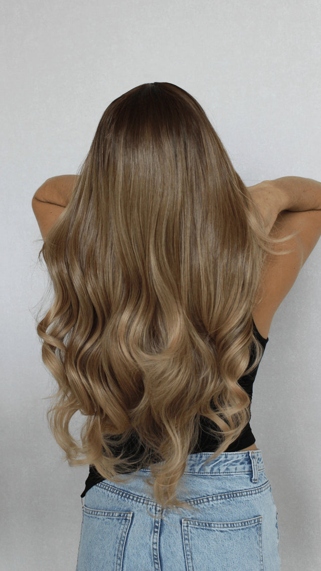 Lace Front Warm Blonde Wavy Synthetic Wig – Parker